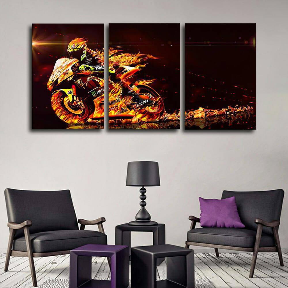 Fiery Motorbike Multi Panel Canvas Wall Art - Image 3