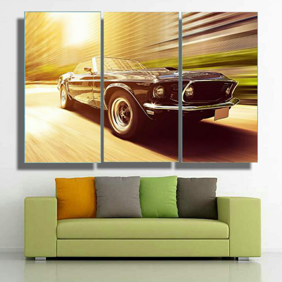Vintage Car In Blur Motion Multi Panel Canvas Wall Art - Image 3
