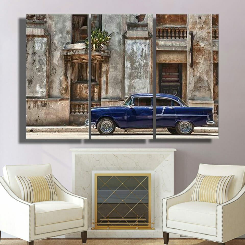 Vintage Car In Havana Multi Panel Canvas Wall Art - Image 3
