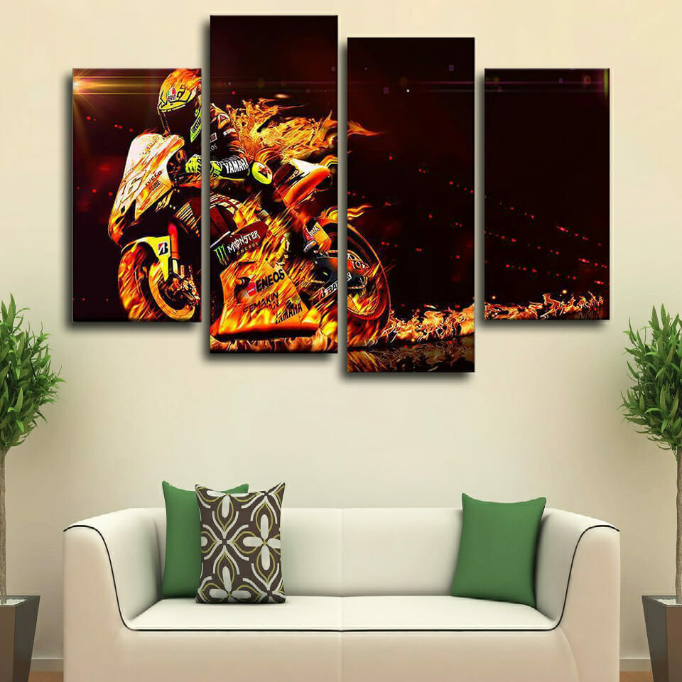 Fiery Motorbike Multi Panel Canvas Wall Art - Image 2