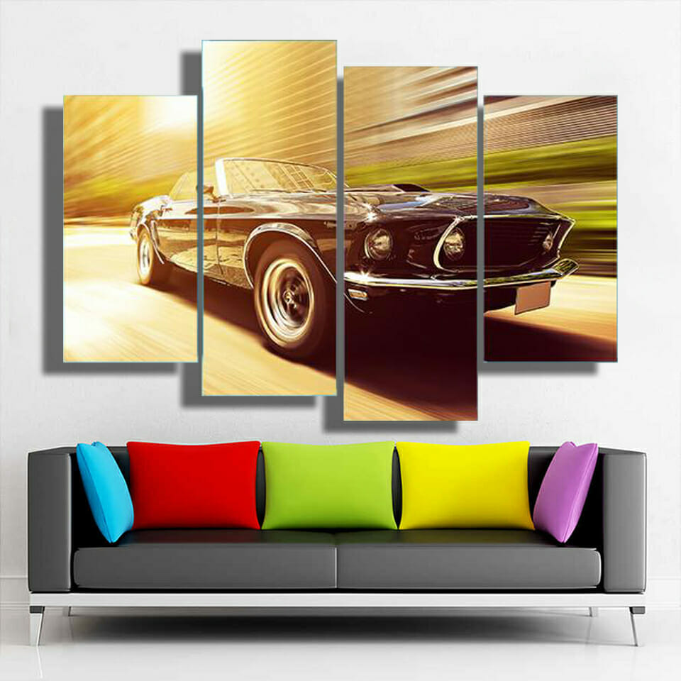 Vintage Car In Blur Motion Multi Panel Canvas Wall Art - Image 2