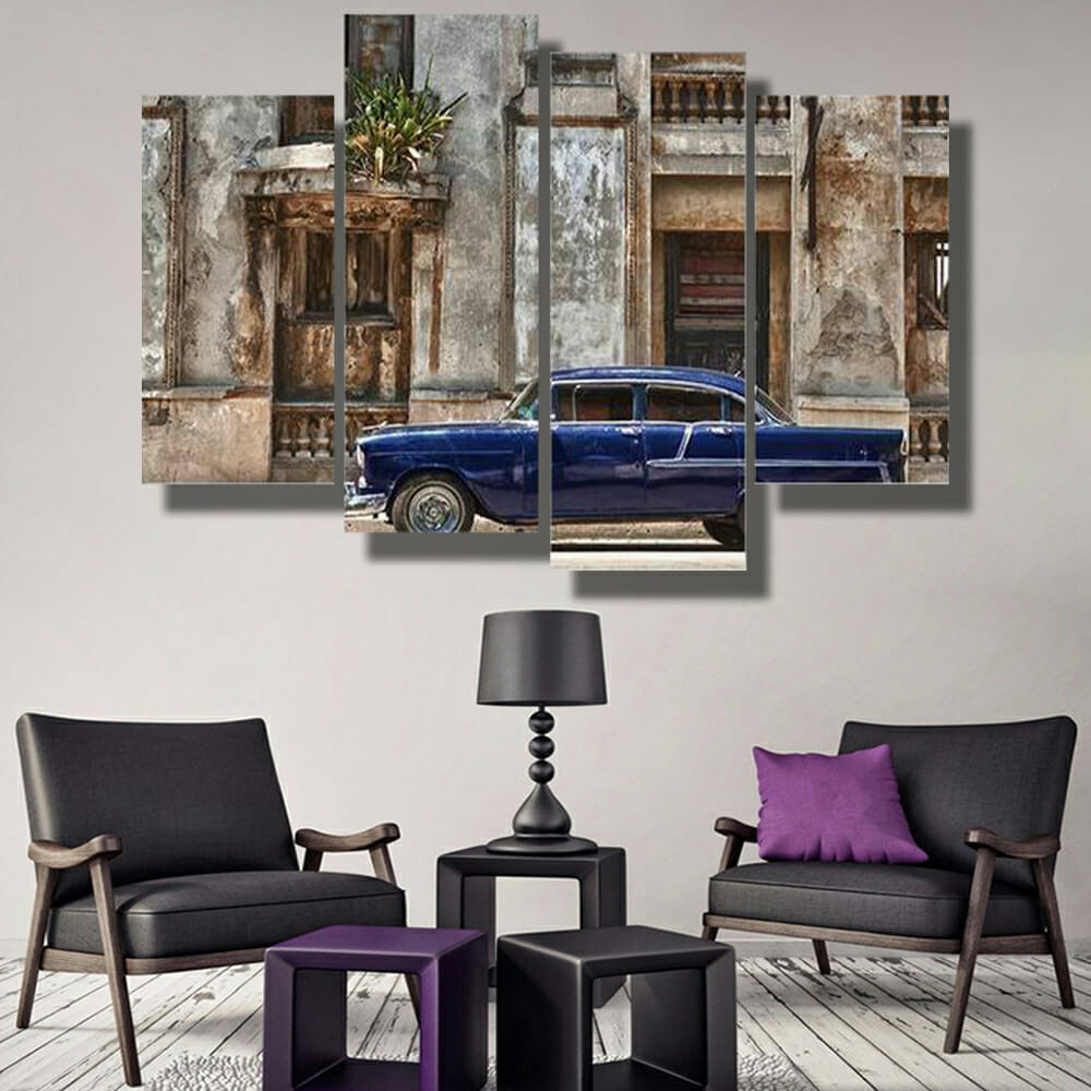 Vintage Car In Havana Multi Panel Canvas Wall Art - Image 2
