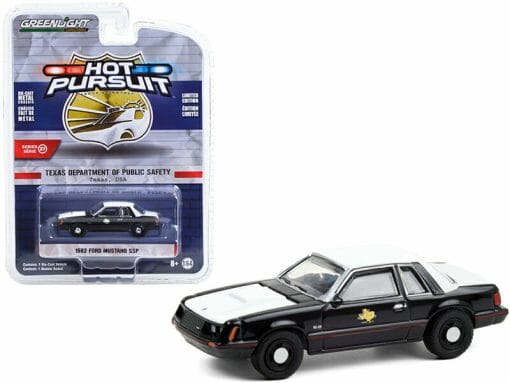 1982 Ford Mustang SSP Black and White "Texas Department of Public Safety" "Hot Pursuit" Series 37 1/64 Diecast Model Car by Greenlight