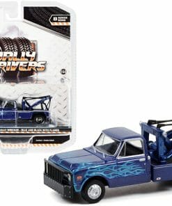 1969 Chevrolet C-30 Dually Wrecker Tow Truck Blue Metallic with Flames "Dually Drivers" Series 8 1/64 Diecast Model Car by Greenlight