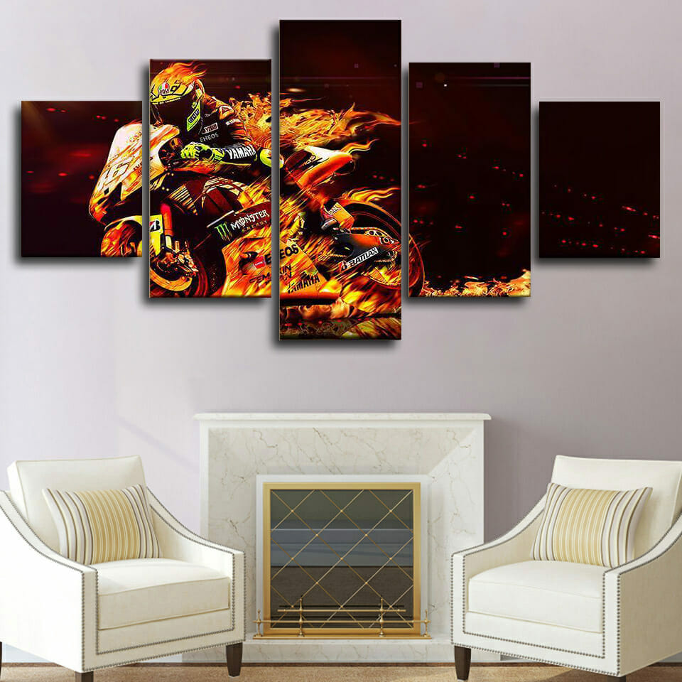 Fiery Motorbike Multi Panel Canvas Wall Art