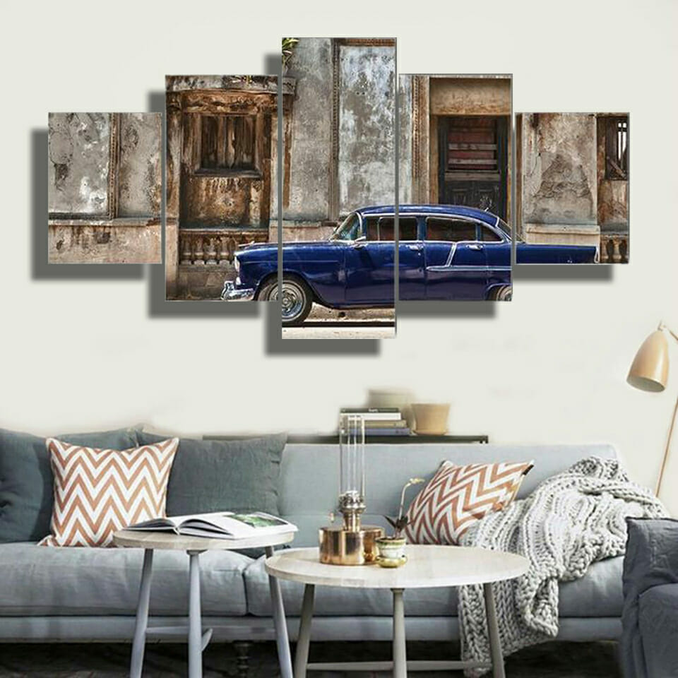 Vintage Car In Havana Multi Panel Canvas Wall Art