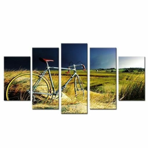 Bicycle on Grass - 5 Panel Canvas Art Set - Image 2