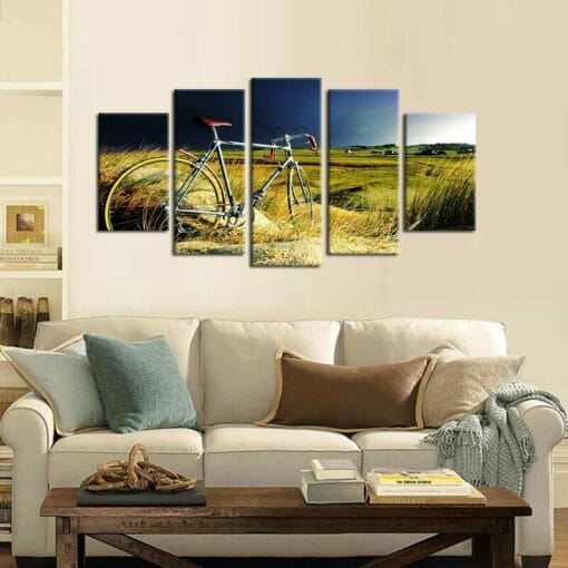 Bicycle on Grass - 5 Panel Canvas Art Set - Image 3