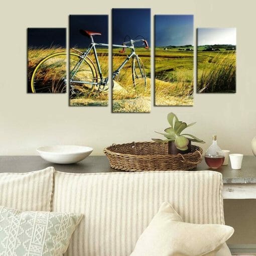 Bicycle on Grass - 5 Panel Canvas Art Set - Image 4