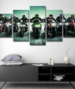 Colourful Heavy Motorcycle Racer - 5 Panel Canvas Art Set