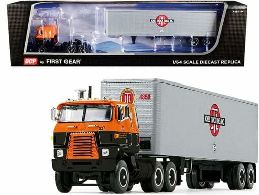 International Transtar COE with Vintage 40' Dry Goods Trailer "JTL Jones Truck Lines Inc." Orange and Black 41st in a "Fallen Flags Series" 1/64 Diecast Model by DCP/First Gear