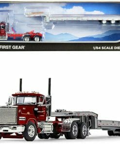 Mack Super-Liner Day Cab Truck with Talbert 5553TA Tri-Axle Trailer "Santucci Construction Inc." Burgundy Metallic and Silver 1/64 Diecast Model by DCP/First Gear