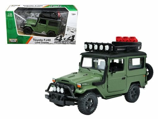 Toyota FJ40 Land Cruiser with Roof Rack Matt Green "4x4 Overlanders" Series 1/24 Diecast Model Car by Motormax
