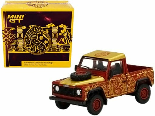 Land Rover Defender 90 Pickup Truck RHD (Right Hand Drive) Red and Gold with Graphics "2022 Chinese New Year Edition" Limited Edition to 8888 pieces Worldwide 1/64 Diecast Model Car by True