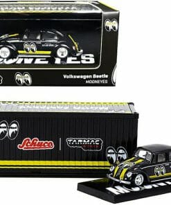 Volkswagen Beetle "Mooneyes" Black with Yellow Stripes with Container Case "Collaboration Model" 1/64 Diecast Model Car by Schuco & Tarmac Works