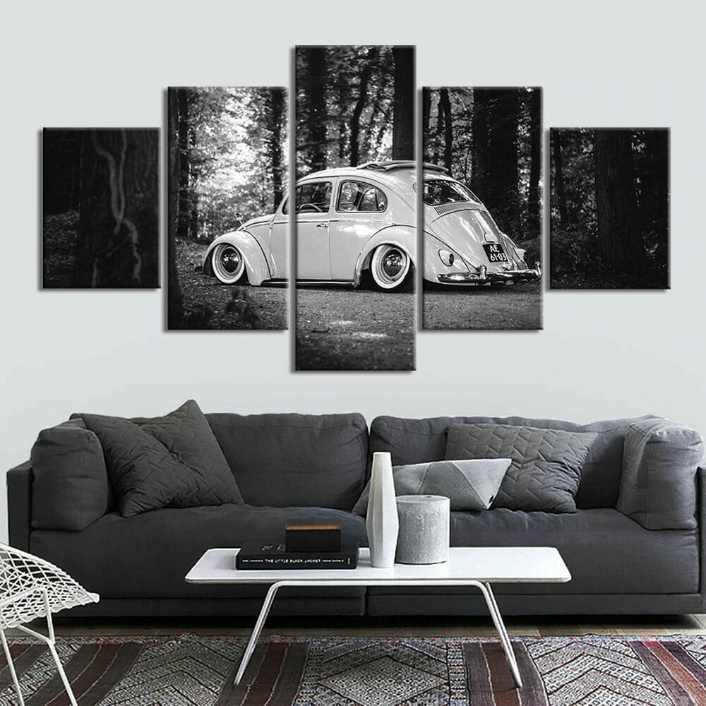 Vintage Black Retro Car - 5 Panel Canvas Art Set