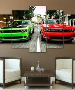 Green Red Cars - 5 Panel Canvas Art Set