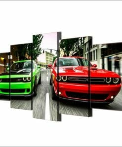 Alternative view of Green Red Cars - 5 Panel Canvas Art Set