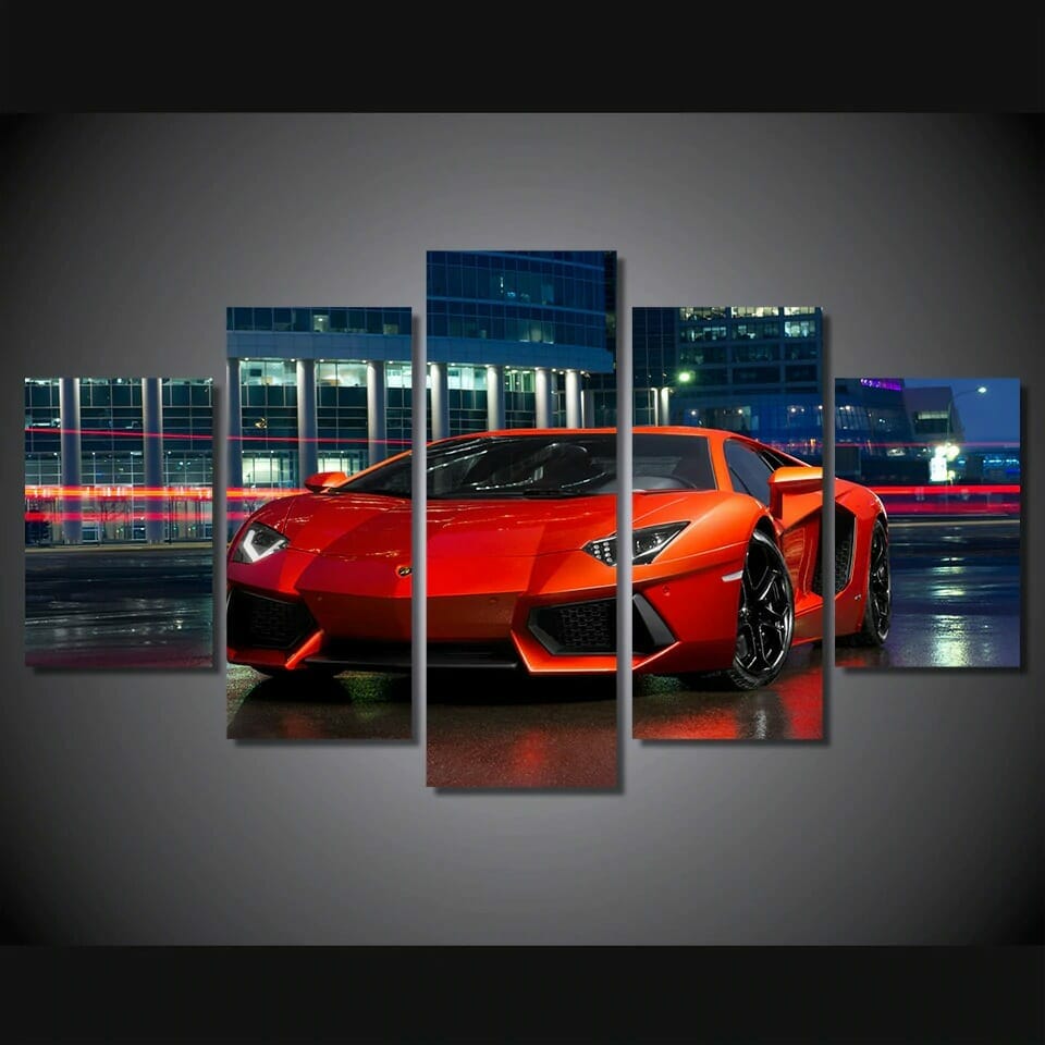 Red Luxury Sports Car - 5 Panel Canvas Art Set - Image 2
