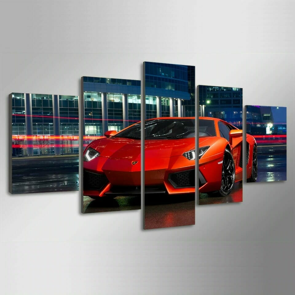 Red Luxury Sports Car - 5 Panel Canvas Art Set - Image 3