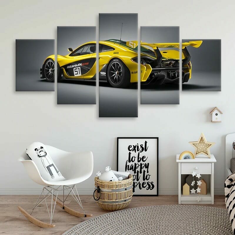 Yellow Luxury Sports Car - 5 Panel Canvas Art Set - Image 3