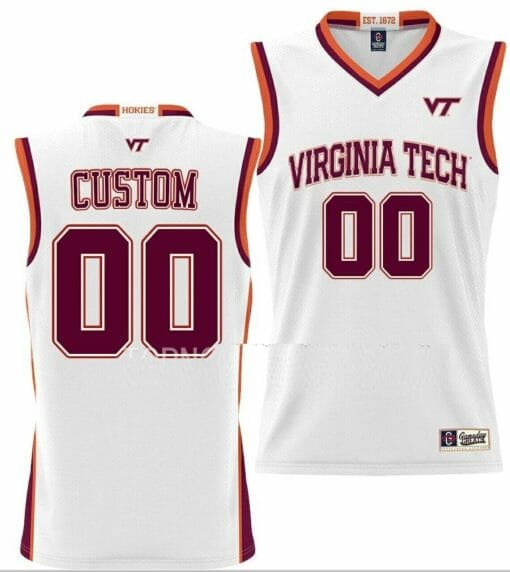 Custom Virginia Tech Hokies Jersey Name and Number College Basketball NIL Pick-A-Player White