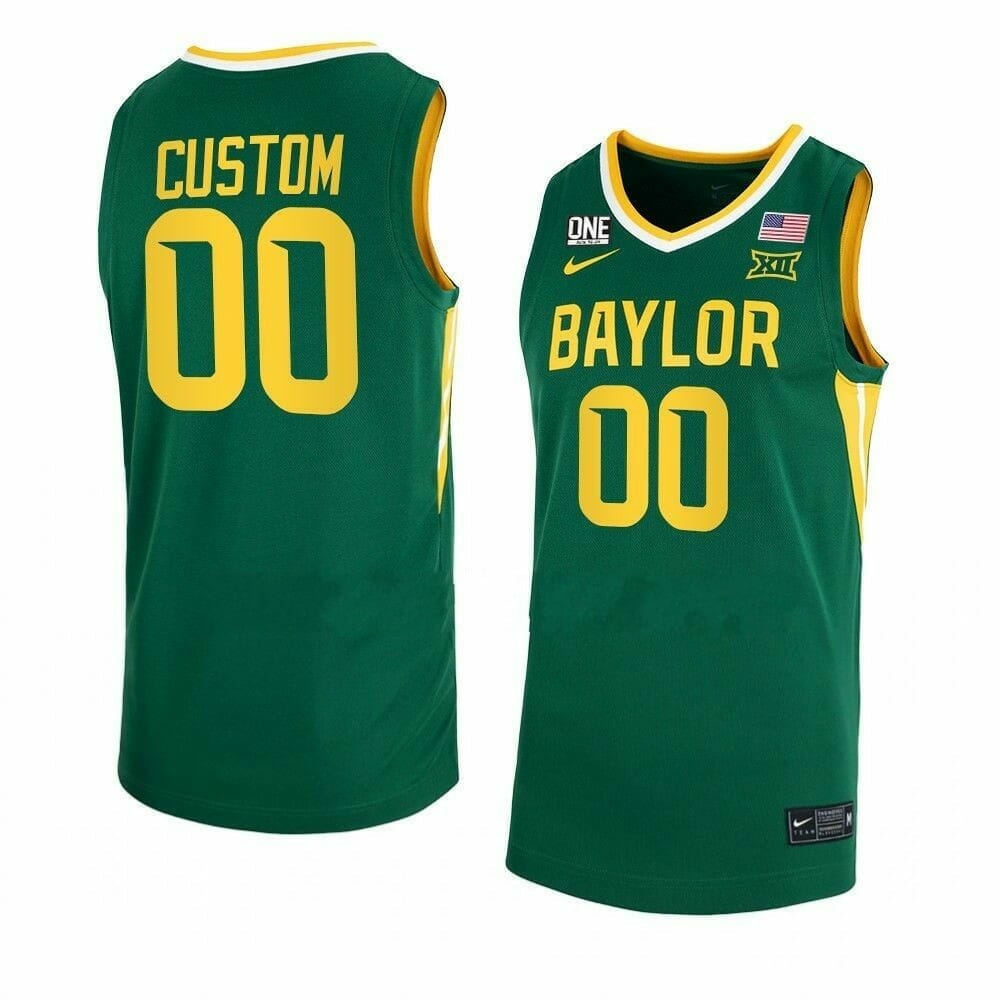 Custom Baylor Bear Basketball Jersey College Name and Number Green One Patch