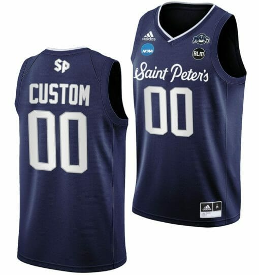 Custom Saint Peter's Peacocks Jersey Name and Number College Basketball 2022 NCAA March Madness Navy BLM