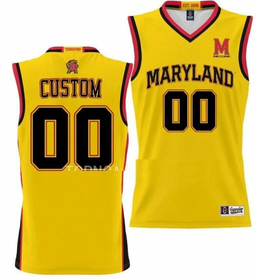 Custom Maryland Terrapins Jersey NIL Pick-A-Player College Basketball Name And Number Gold