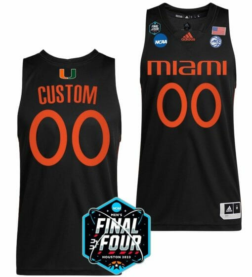Custom Miami Hurricanes Jersey College Basketball Name And Number 2023 NCAA Final Four Black