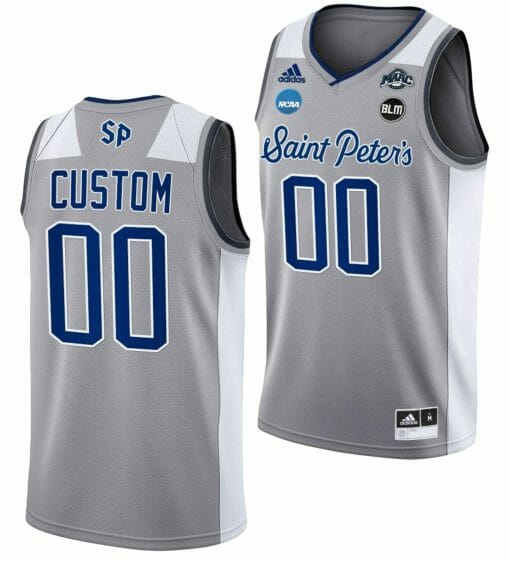 Custom Saint Peter's Peacocks Jersey Name and Number College Basketball 2022 NCAA March Madness Grey BLM