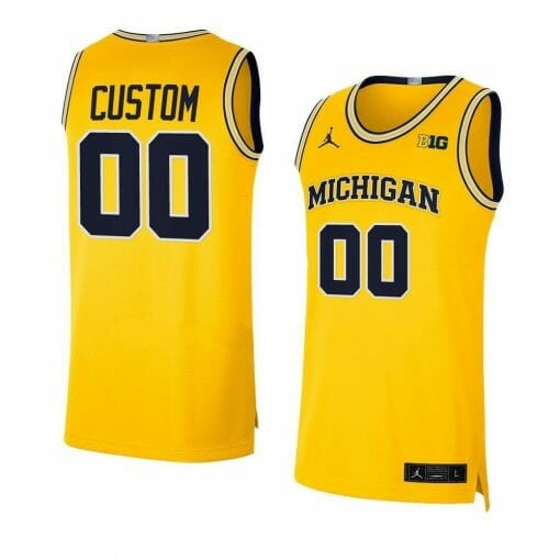 Custom Michigan Wolverines Basketball Jersey College Name and Number Maize