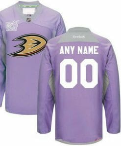 Custom Anaheim Ducks Jersey Name And Number Purple Pink Reebok Hockey Fights Cancer Practice