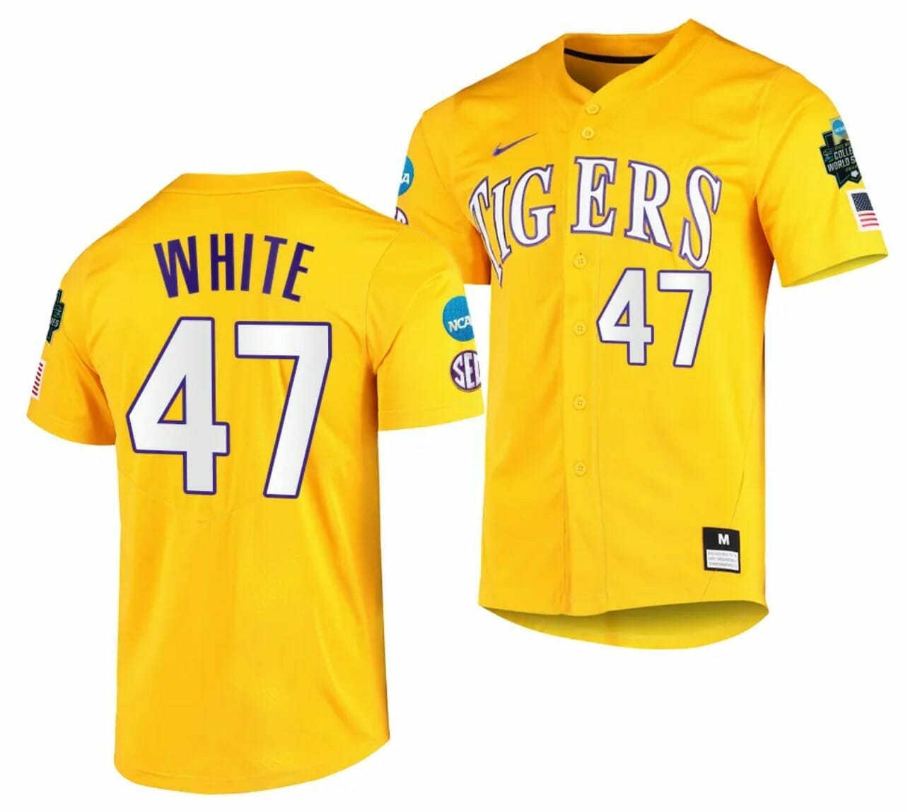 Tommy White Jersey LSU Tigers NCAA Baseball 2023 College World Series Gold #47