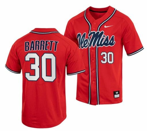 Aaron Barrett Jersey Ole Miss Rebels College Baseball Red #30