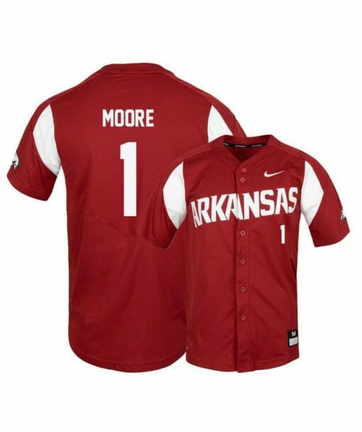 Arkansas Razorbacks 1 Robert Moore Red Elite Baseball Jersey