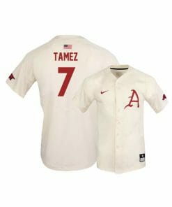 Arkansas Razorbacks 7 Dominic Tamez White Elite Baseball Jersey