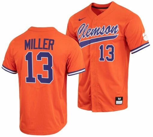 Brad Miller Jersey Clemson Tigers College Baseball Orange Full-Button #13