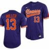 Brad Miller Jersey Clemson Tigers College Baseball Purple Full Button 13