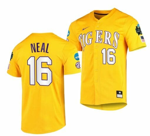Brady Neal Jersey LSU Tigers NCAA Baseball 2023 College World Series Gold #16