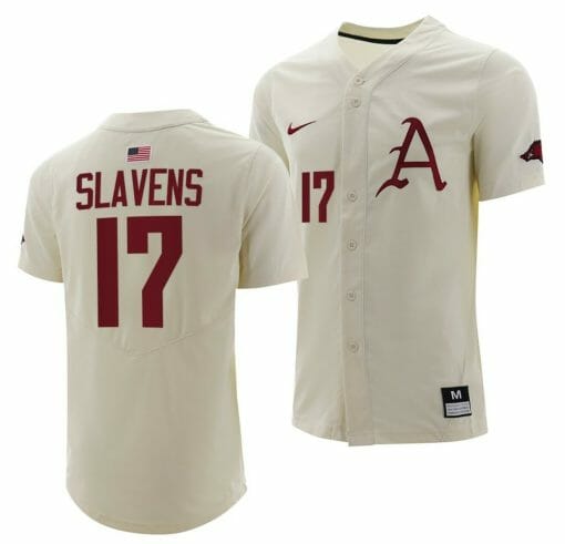 Brady Slavens Jersey Arkansas Razorbacks College Baseball Full-Button Natural #17
