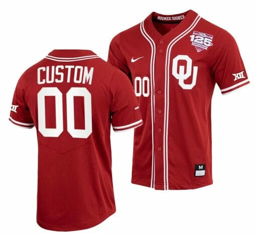 Custom Oklahoma Sooners Baseball Jersey Name and Number NCAA College Crimson 125th Season Full-Button