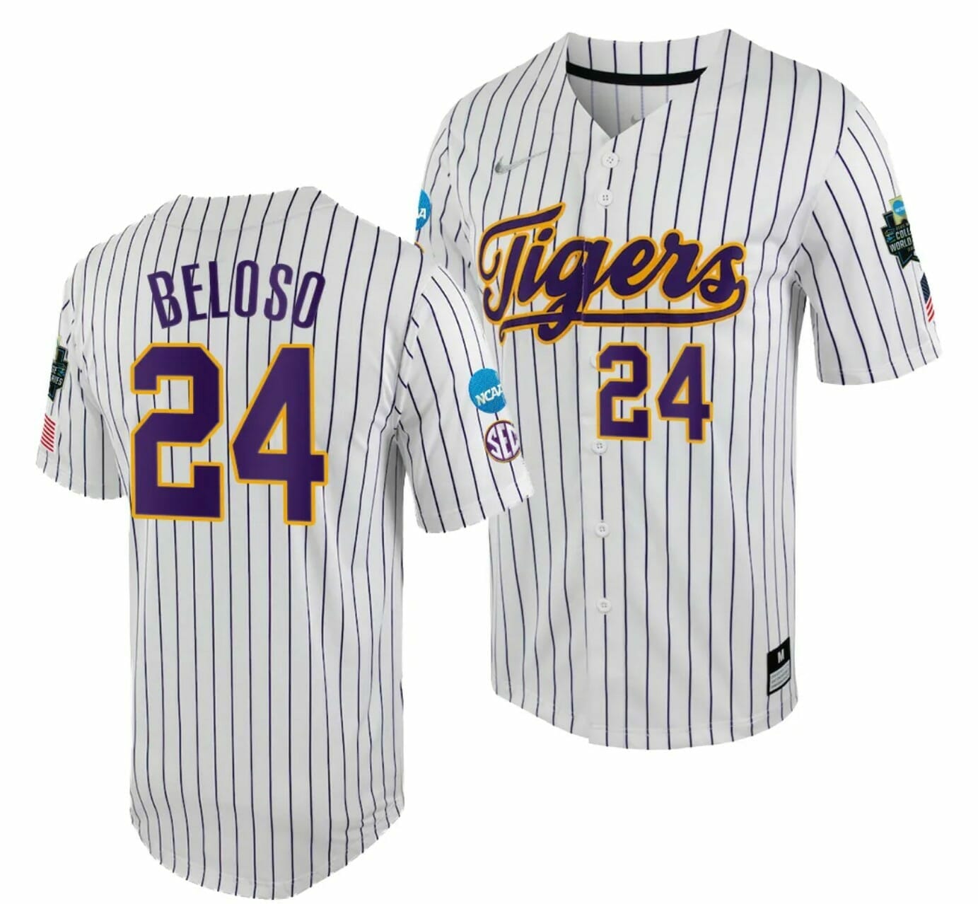 Cade Beloso Jersey LSU Tigers NCAA Baseball 2023 College World Series White Purple #24