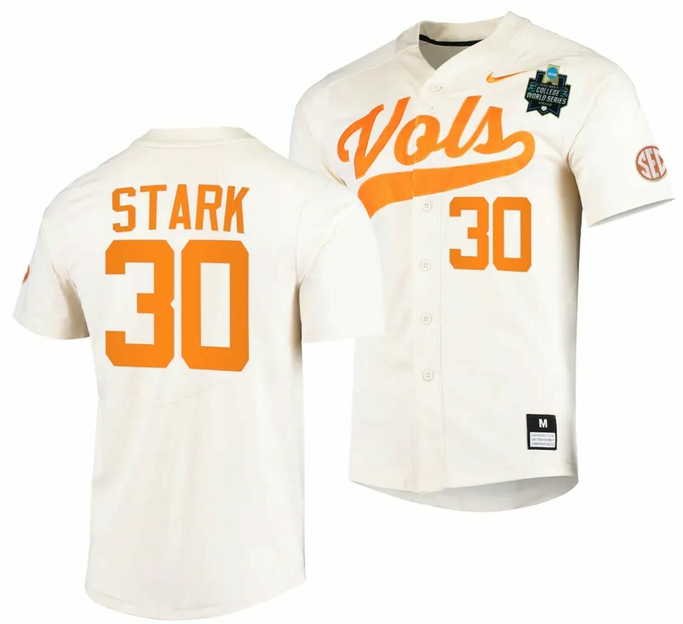 Cal Stark Jersey Tennessee Volunteers #30 Natural 2023 NCAA Baseball College World Series OMAHA 8