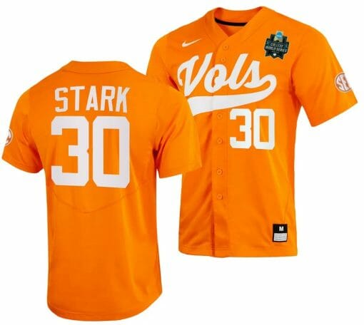 Cal Stark Jersey Tennessee Volunteers #30 Orange 2023 NCAA Baseball College World Series OMAHA 8