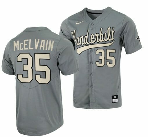 Chris McElvain Jersey Vanderbilt Commodores College Baseball Full-Button Grey #35