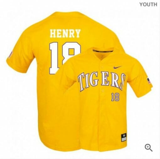 Cole Henry Jersey Lsu Tigers Baseball NCAA College Yellow Elite Alumni #18