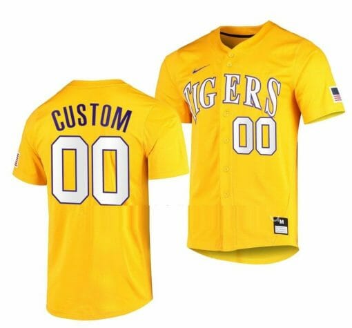 Custom LSU Tigers Baseball Jersey Name and Number NCAA College Gold Elite