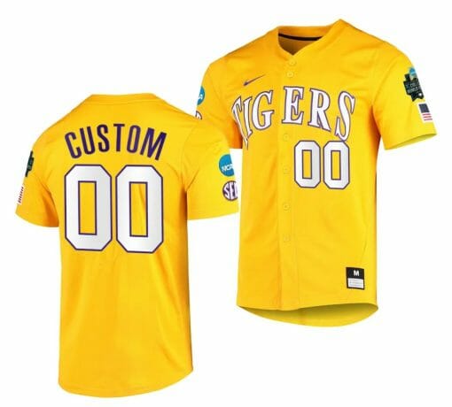 Custom LSU Tigers Jersey Name and Number NCAA Baseball 2023 College World Series Gold #00