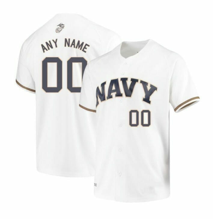 Custom Navy Midshipmen Baseball Jersey Under Armour Name and Number College White